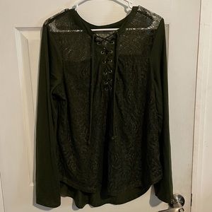 Lace up and lace long sleeve top